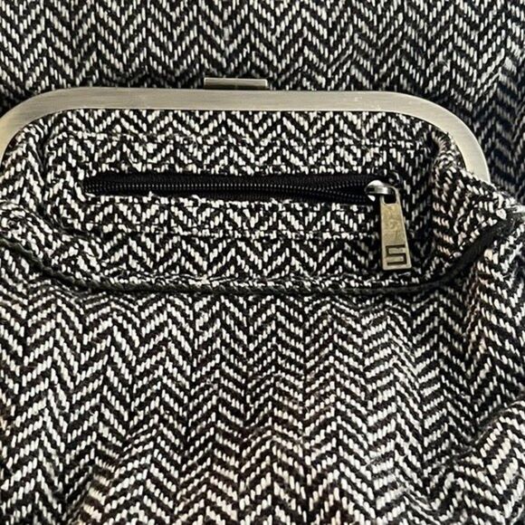 Sisley Handbag Satchel Herringbone Chevron Wool Blend fabric Shoulder strap - Picture 5 of 12